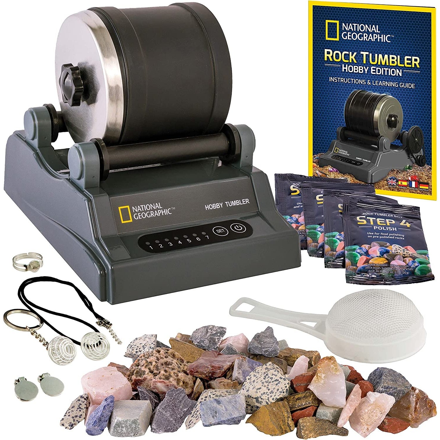 WireJewelry deals Rock Tumbler Starter Kit, Includes 1.5 Pounds of Rough Madagascar Stone Mix and a Single Batch of 4 Step Abrasive Grit & Polish