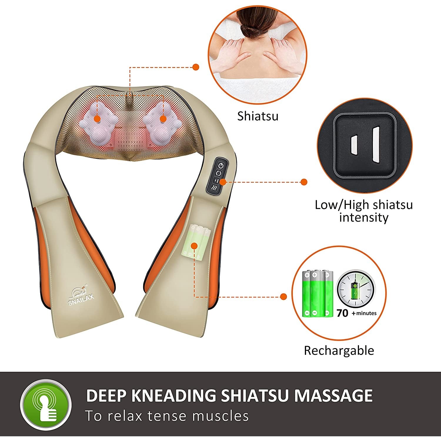 Shiatsu Neck and Back Massager - 8 Heated Rollers Kneading Massage Pillow  for Shoulders, Lower Back, Calf, Legs, Foot - Relaxation Gifts for Men,  Women - Shoulder and Neck Massager Present for Wife Black