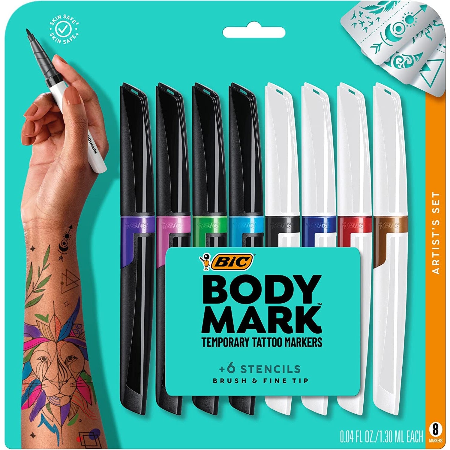 BIC BodyMark Temporary Tattoo Kit: 9 Markers, 5 Stencil Sheets, Inspiration  Book - Testbankpure