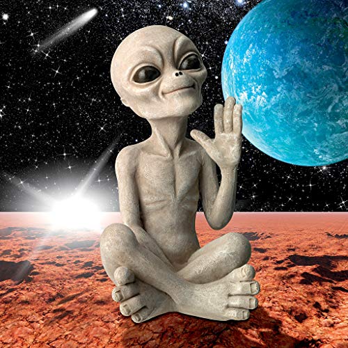 Design Toscano LY612303 Greetings Earthlings UFO Alien Statue, Small-Sitting, Sandstone