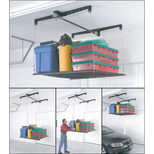 Garage shelf pulley system sale