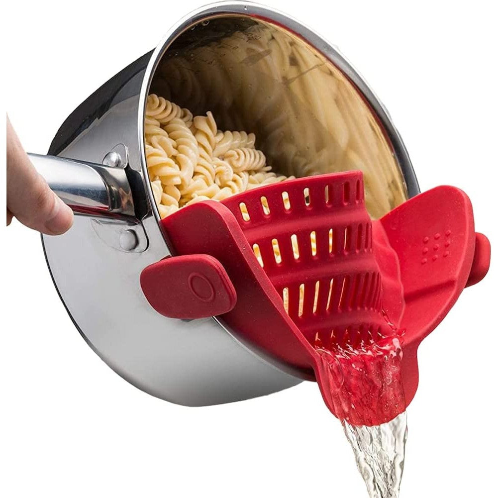Kitchen Gizmo Snap N Strain Pot Strainer and Pasta Strainer - Adjustable  Silicone Clip On Strainer for Pots, Pans, and Bowls - Gray 
