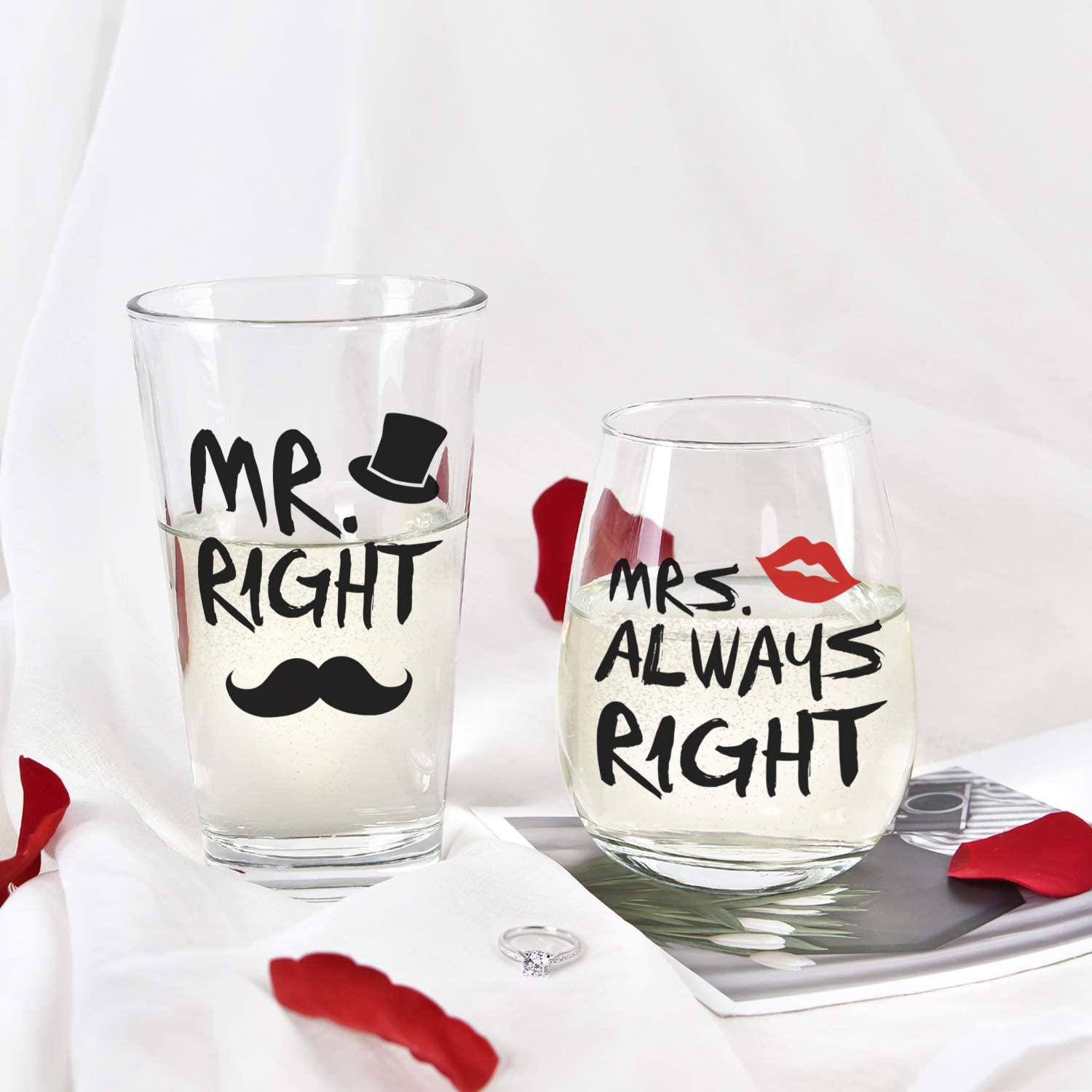 Mr and mrs cheap beer and wine glasses