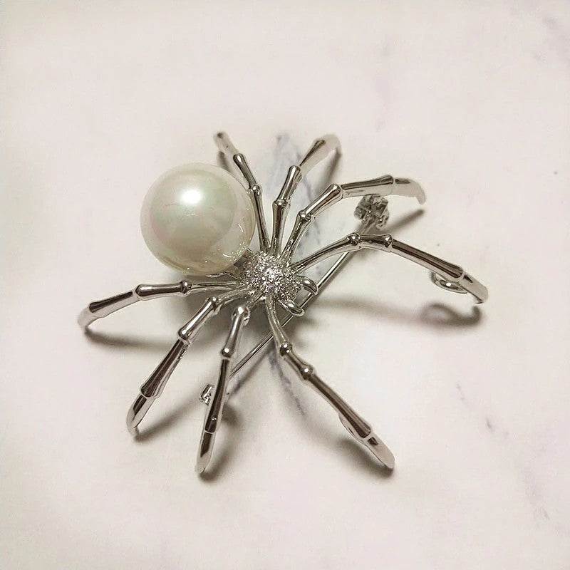 Trendolla Sterling Silver Mother of Faux Pearl Body Spider Pin Brooch