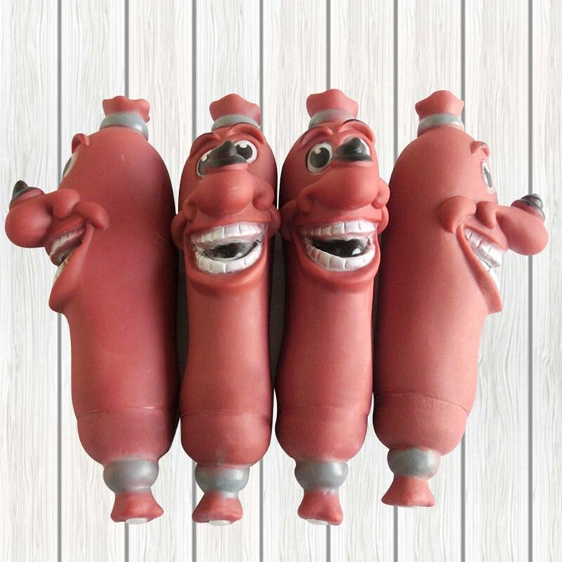 Squeaky sausage shop dog toy